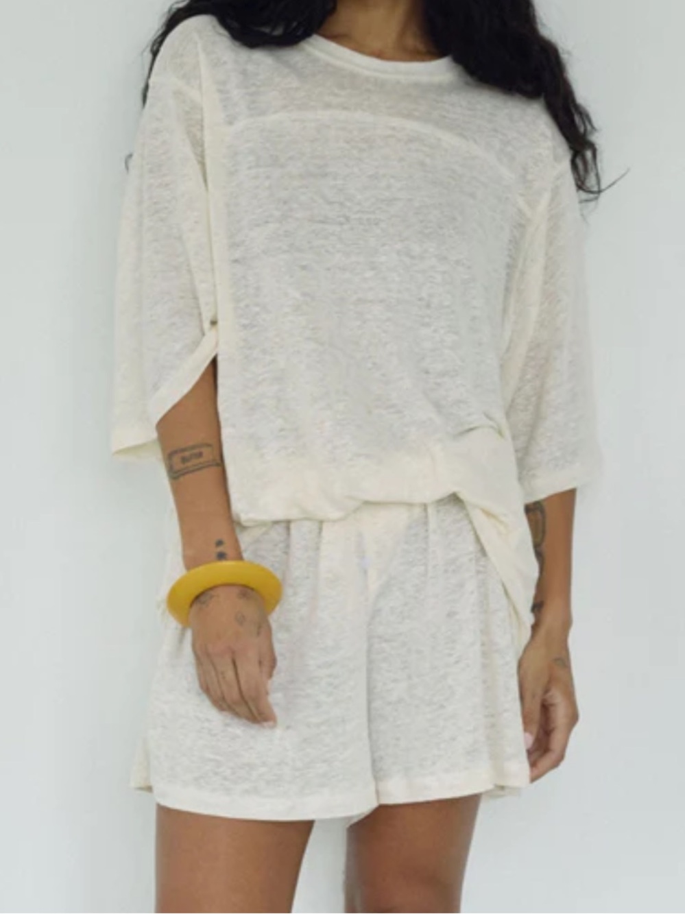 NWT Boheme Linen Drawstring Button Shorts in Milk